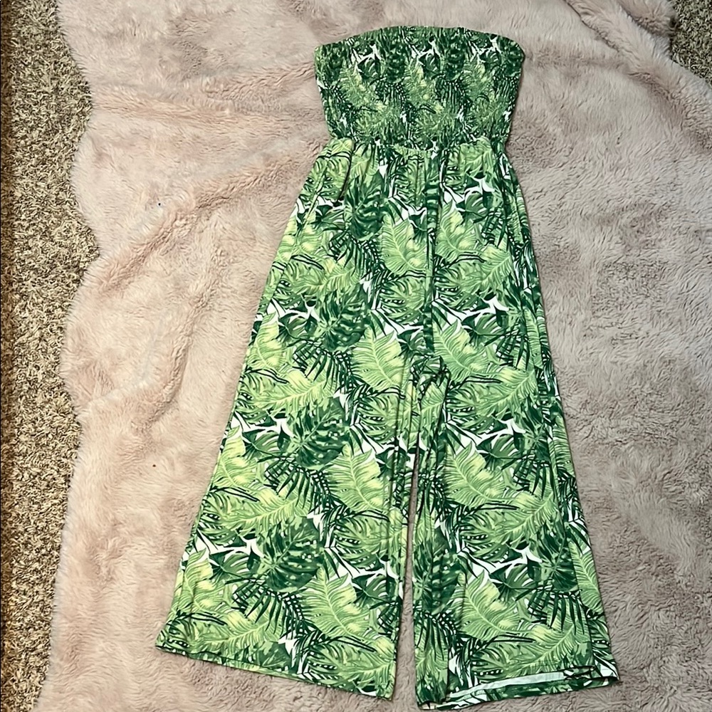 Tropical Greenery Wide Leg Romper